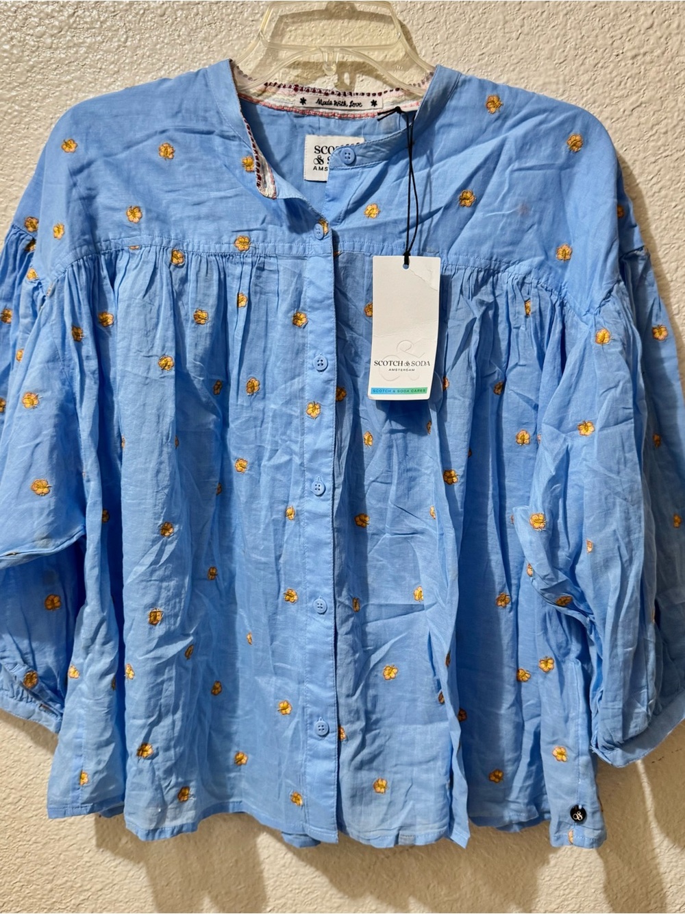 NWT Scotch & Soda Light Blue Embroidered Button-Up Top L